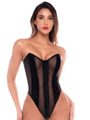 Black Strapless Mesh Teddy With Lace-Up Back - view 3