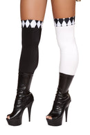Harlequin Thigh High Stockings Black White Jester Diamond Top