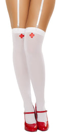 White Nurse Stockings with Red Cross Detail