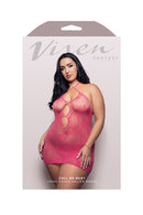 Hot Pink Lace Criss-Cross Halter Mini Dress - view 2