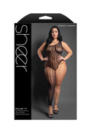 Asymmetrical Grid-Pattern Footless Bodystocking - view 2