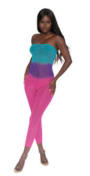 Neon Rainbow Strapless Mesh Bodystocking