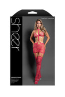 Check-Pattern Bralette and Harness Skirt with Gartered Stockings - view 2