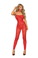 Red Floral Lace Bodystocking with Chain Harness