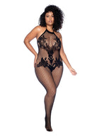 Plus Size Floral Fishnet Halter Bodystocking