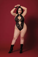 Black Harness-Style Mesh Teddy With Wrist Restraints