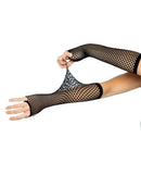 Black Elbow-Length Fishnet Fingerless Gloves - view 4