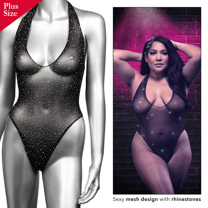 Radiance Deep v Body Suit in Black Curvy Size