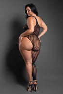 Asymmetrical Grid-Pattern Footless Bodystocking - view 3