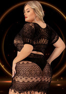 Sheer Geometric Tie-Front Crop Top and Skirt Set - view 3