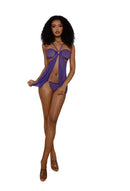 Purple Ring-Front Flyaway Babydoll Set With Panty