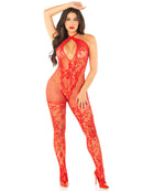 Red Net and Lace Keyhole Halter Bodystocking
