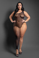 Asymmetrical Grid-Pattern Footless Bodystocking