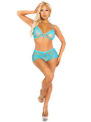 Turquoise Lace Bra Top and Keyhole Back Boyshorts Set