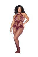 Floral Fishnet Halter Crotchless Bodystocking