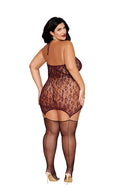 Burgundy Keyhole Halter Lace Garter Slip - view 4
