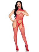 Circle Net Cupless Suspender Jumpsuit and Matching Panty