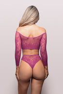 Off-the-Shoulder Fishnet Crop Top and Panty Set - view 3