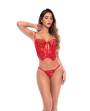 Red Sequin Embroidered Bustier and Thong Set