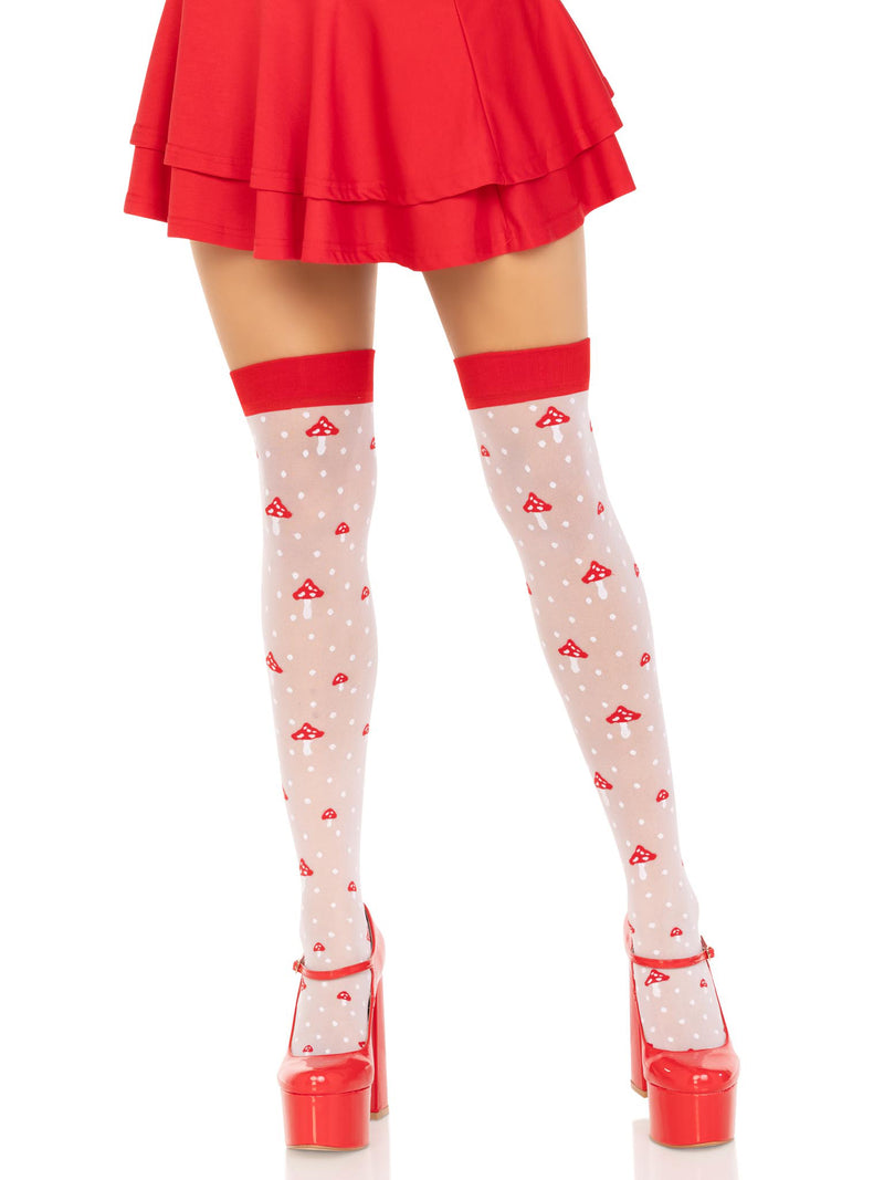 Polka Dot Mushroom Thigh High in White/Red