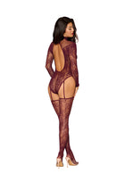 Floral Lace and Diamond Fishnet Teddy Bodystocking - view 2