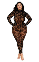Black Floral Net Open-Back Gloved Bodystocking