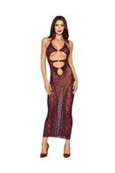 Ring-Cutout Halter Bodystocking Gown and Shrug
