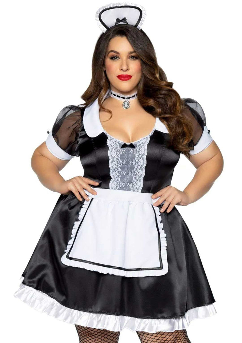 Plus Classic French Maid Costume in Black / White