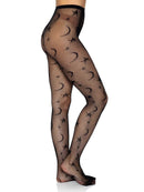 Celestial Fishnet Tights with Stars and Moons in Black