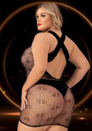 Black Sheer Diamond-Net Halter Mini Dress - view 6