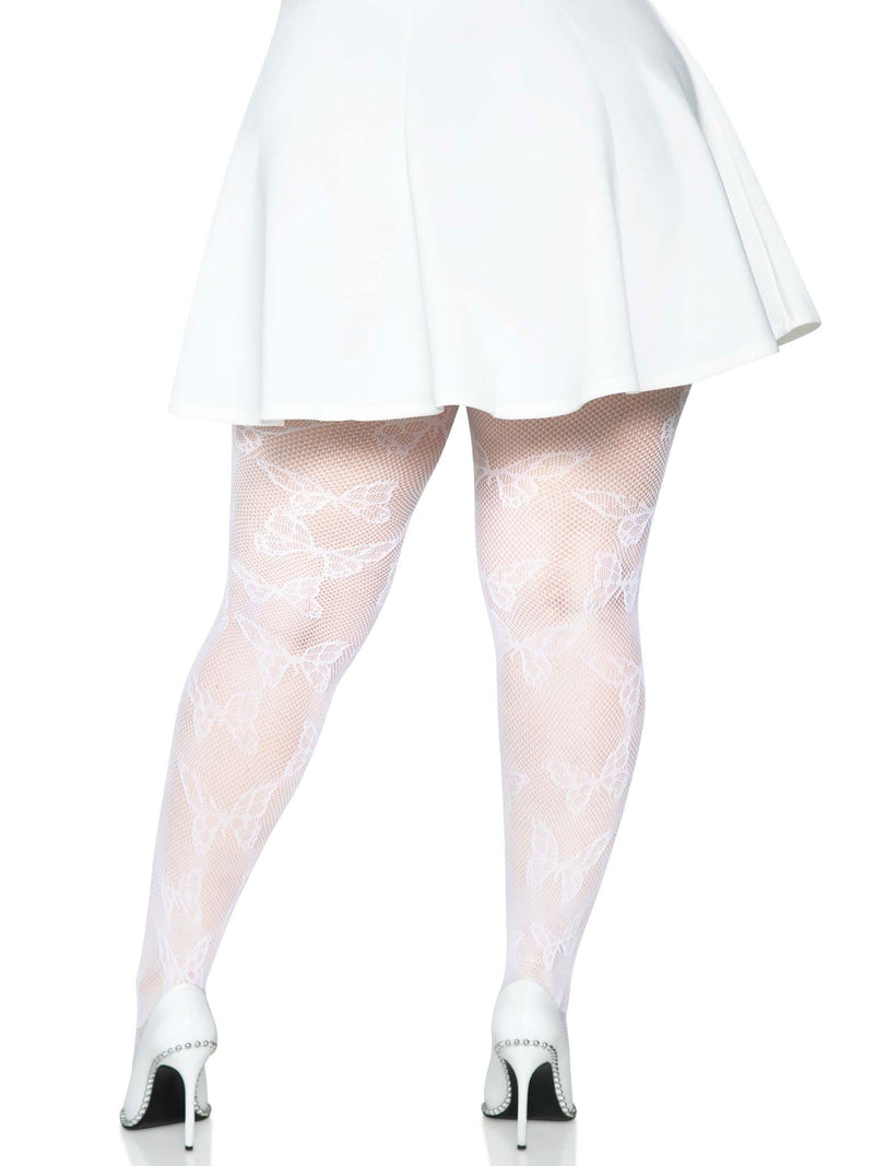 Butterfly Net Tights in White Curvy Size