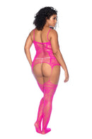 Pink Floral Fishnet Garter-Style Bodystocking - view 2