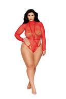 Red Diamond Fishnet Long-Sleeve Teddy and Harness