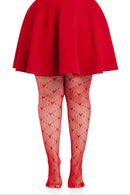 Red Heart Pattern Plus Size Fishnet Tights - view 3