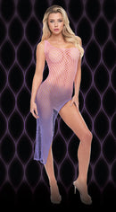 Pink-to-Violet Ombre One-Shoulder Fishnet Dress