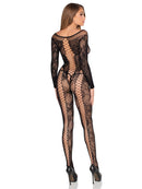 Black Net and Floral Lace Crotchless Bodystocking - view 2