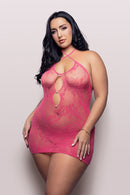 Hot Pink Lace Criss-Cross Halter Mini Dress