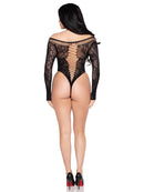 Off-Shoulder Net and Lace Crotchless Teddy - view 2