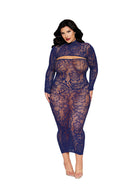 Blue Floral Net Bodystocking Gown and Shrug