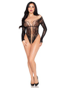 Off-Shoulder Net and Lace Crotchless Teddy