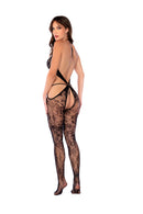 Floral Fishnet Cutout Halter Bodystocking - view 2