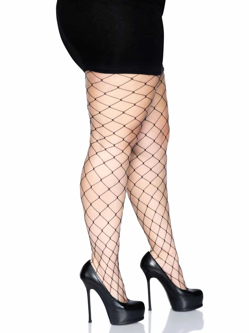 Fence Net Pantyhose in Black Curvy Size