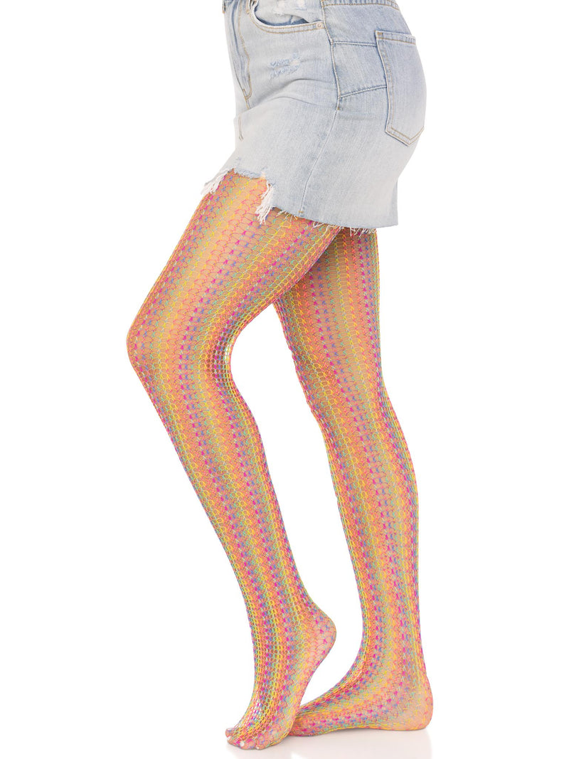 Rainbow Crochet Net Tights in Multicolor