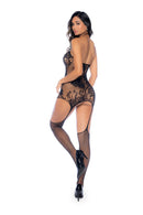 Red Bow Floral Fishnet Bodystocking - view 2