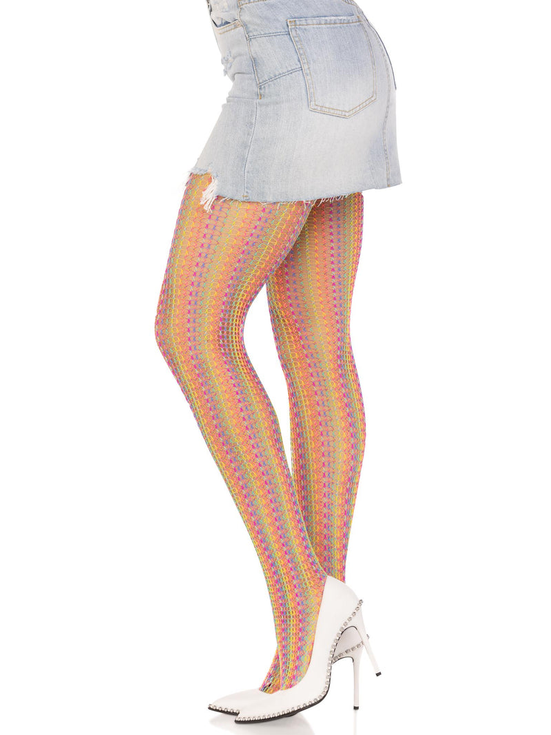 Rainbow Crochet Net Tights in Multicolor