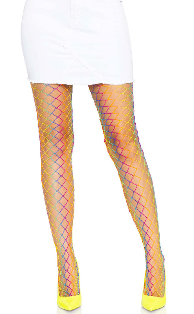 Ombre Rainbow Woven Net Tights in Rainbow