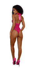 Pink Floral Lace Halter Teddy With Satin Tie - view 2