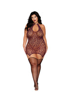 Burgundy Keyhole Halter Lace Garter Slip - view 3