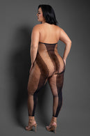 Striped Fishnet Halter Footless Open-Crotch Bodystocking - view 3