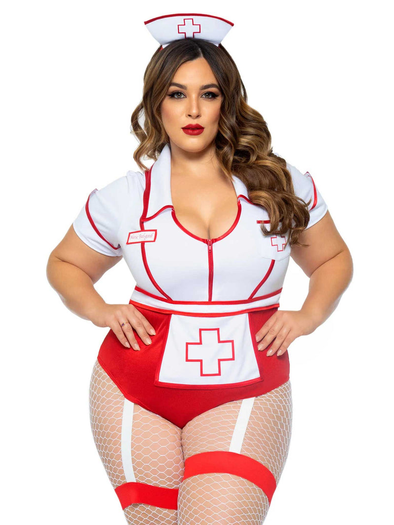 Plus Nurse Feelgood Sexy Costume in White / Red